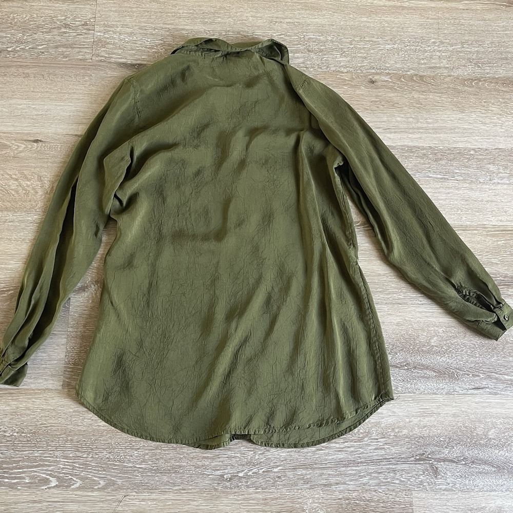 J. Jill Uncommon Threads Sheer Embroidered Tunic XS Fern Green Blouse Buttons - Picture 8 of 8